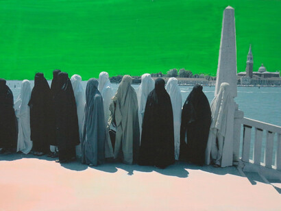 Paolo Manazza, People #4, 2011, oil painting on a photograph, mixed technique, 150x100 cm. Courtesy of the artist and ARP - Art Research Paris