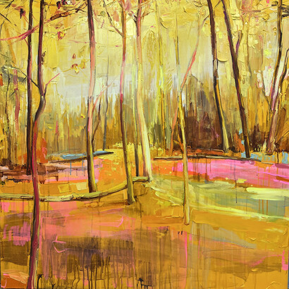 Julie Himel, Lit From Within, mixed media on canvas, 40x40 inches. Courtesy the artist and Foster/White Gallery