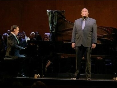 Il basso baritono Eric Owens e Mark Markham, il pianista che ha suonato con Jessye Norman per vent'anni, durante l'esecuzione del canto d'addio di Wotan dalla Valchiria di Wagner