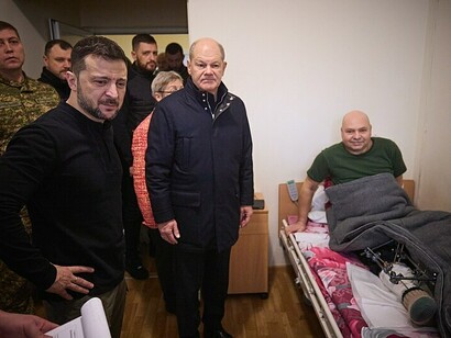 President Volodymyr Zelenskyy and Germany's Federal Chancellor Olaf Scholz, during the latter's visit to Ukraine, met with wounded soldiers in Kyiv