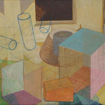 Platonic non-solids, acrylic on canvas, 40 x 30 cm, Mark Weighton 2009