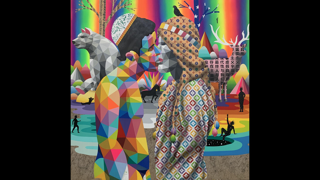 DCG London, Okuda, No borders in love, Synthetic enamel on wood. Photo Courtesy DCG & the artist