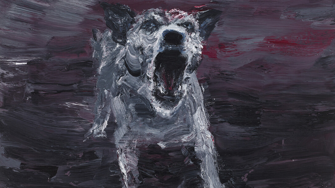 Yan Pei-Ming, Chien de nuit, 2015, Oil on canvas, 73 x 92 cm (28,74 x 36,22 in), Courtesy Yan Pei-Ming / Galerie Thaddaeus Ropac Paris/Salzburg, Photo: André Morin © Bildrecht, Wien, 2015