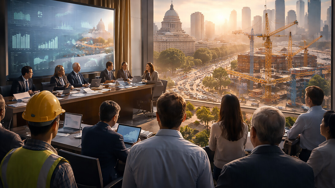 A realistic visual reflection of political economy, showing how government decisions, economic activity, and ordinary citizens remain deeply connected in shaping the life of a nation