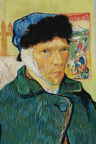 Autoritratto con l'orecchio fasciato, Vincent Van Gogh, dipinto a olio su tela, 1889 