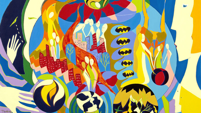 Sofya Tsetikova, Thinking the World, Acrylic on Canvas, 30" x 40", Courtesy of Agora Gallery