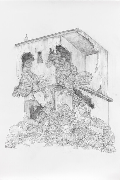 Henrique Oliveira, Sans titre, 2015, Crayon sur papier / Pencil on paper, 106 x 75 cm / 41 3/4 x 29 1/2 in. Pièce unique / Unique piece, Courtesy Galerie GP & N Vallois, Paris, Photo : André Morin