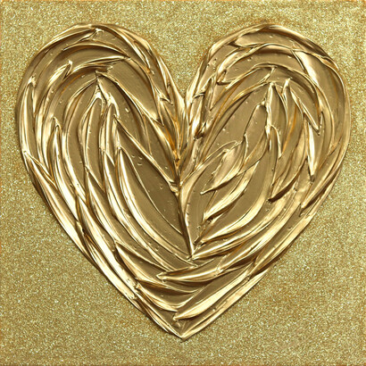Cynthia Coulombe-Bégin, Shining Gold Love Heart, acrylic on canvas, 20x20 inches. Courtesy of the artist and Artspace Warehouse