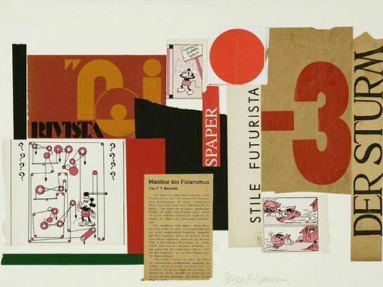 Pablo Echaurren (b. 1951), Noi, 2012, Collage, 28.2 x 56 cm, Courtesy Galleria d’Arte Maggiore, Bologna (Italy)