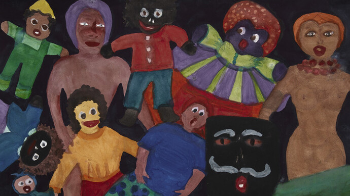 Betye Saar, 10 dolls with black mask (detail), 2022. Courtesy of the New York Historical