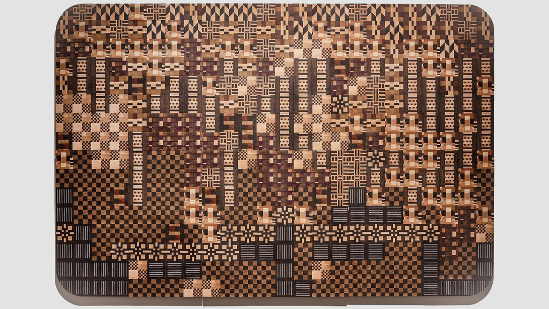 Ato Ribeiro, Madan Sara, 2023, Repurposed wood, HDPE, wood glue, 48” x 72” x 1.25”. Courtesy of Lisa Sette Gallery