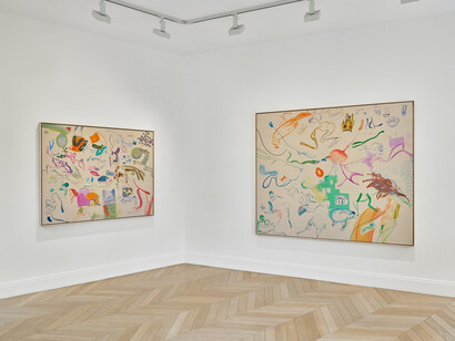 Sue Williams, exhibition view. Courtesy of Skarstedt Gallery