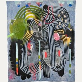 Jackie Milad, An Undoing 2, 2024. 78 x 65 inches / 198.1 x 165.1 cm,  mixed-media on hand-dyed canvas collage/painting. Courtesy of the artist and Pentimenti Gallery