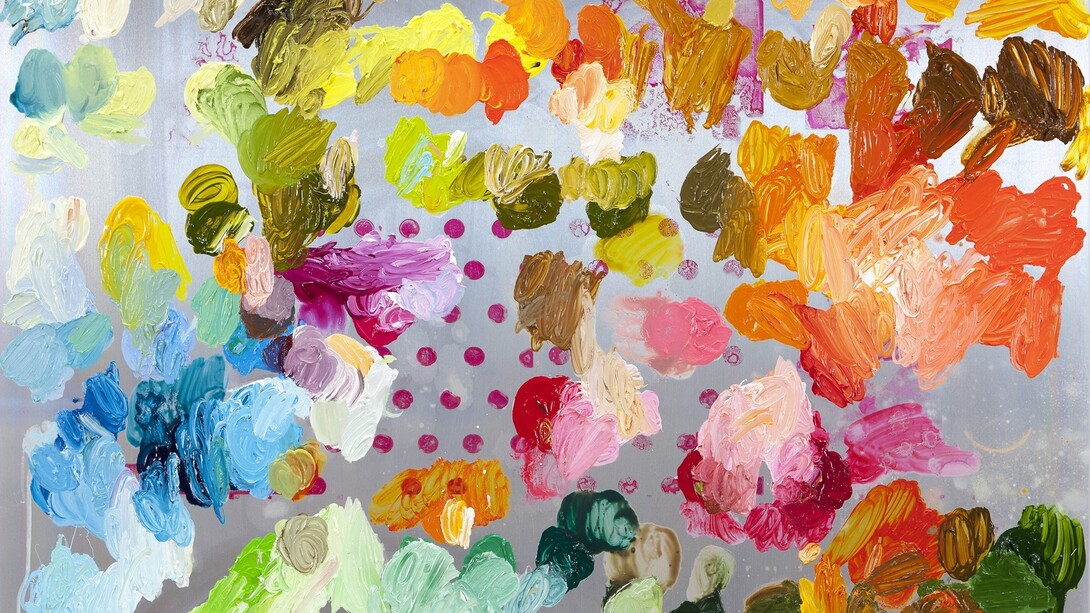 Ida Tursic & Wilfried Mille, Palettes, 2015, oil on offset plate and dibond, 78 x 103 x 0,3 cm, Courtesy of the artist and Galerie Max Hetzler, Berlin | Paris © Ida Tursic & Wilfried Mille