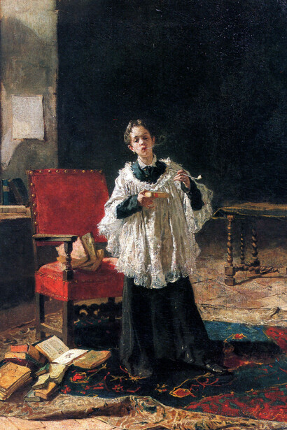 Mosè Bianchi, Dietro le scene, olio su tela 80 x 60 cm