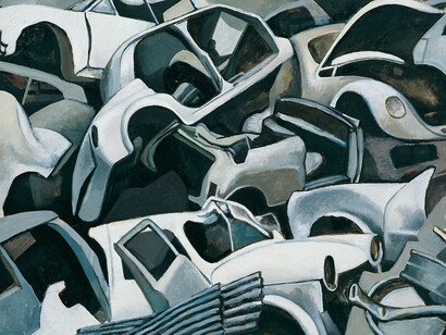 Renato Guttuso, Cimitero di macchine, 1978 Olio su tela, cm 70x90 Macerata, Fondazione Carima - Museo Palazzo Ricci © Renato Guttuso by SIAE 2016. Courtesy of MiBACT