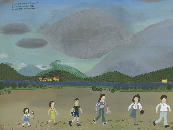 Esther Pearl Watson, A che ora arriva il futuro, 2015, acrylic foil and pencil on panel, 45 x 60 cm