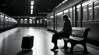 A lone traveller waiting on a platform, representing the choice to continue the journey despite unresolved chapters