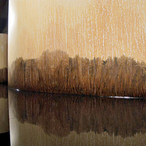 Wang Huangsheng, Seeping, 2012, Installation, Rice paper, iron plate, water, ink, time,300 x 160 x 120 cm; 118 1/10 x 63 x 47 1/4 in.