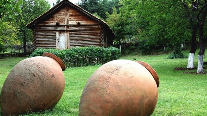 Qvervis going to work in the Georgian countryside ready to produce magnificent wine 