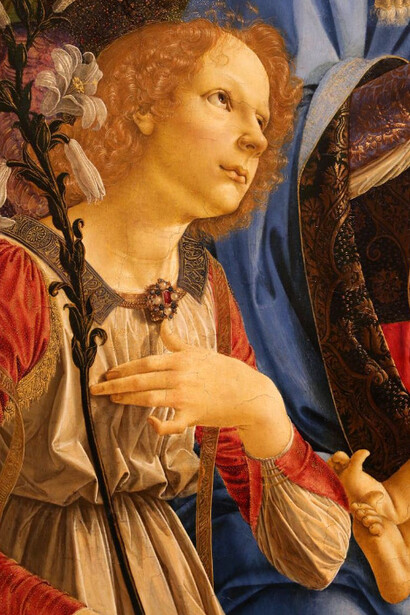 Andrea del Verrocchio, La Virgen y el Niño con dos ángeles, c.1476-1478 (detalle)