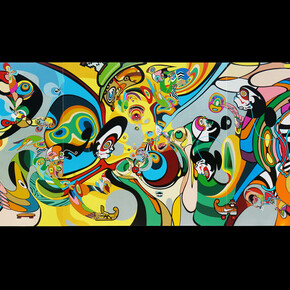 Indieguerillas, Cosmic Dance, 2021, acrylic on canvas, 200 × 600 cm (triptych, each 200 × 200 cm)
© indieguerillas, courtesy of the artist and Mizuma Gallery.