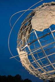 Captivating low-angle photograph of a metallic Earth-themed statue, New York, USA