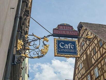 Cafe sign in Rothenburg ob der Tauber, Germany