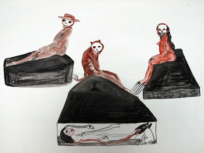 Annette Barcelo, Vue de l'exposition "Menschen, Tiere, Glück und Tod", 2014, Project Room Galerie Anne de Villepoix, Paris    