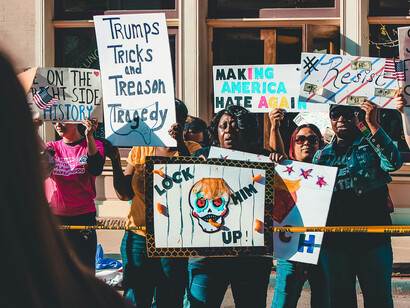 Protesters against Donald Trump in a rally