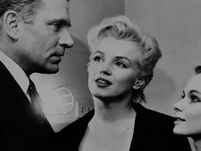 Photo of Sir Laurence Olivier, Marilyn Monroe and Susan Strasberg. Olivier and Monroe were visiting Strasberg backstage when she was starring in The Diary of Anne Frank on Broadway. The production closed June 22, 1957