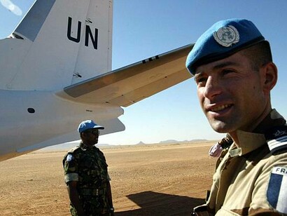 A French soldier of the United Nations mission for the organization of a referendum in Western Sahara (MINURSO) 
