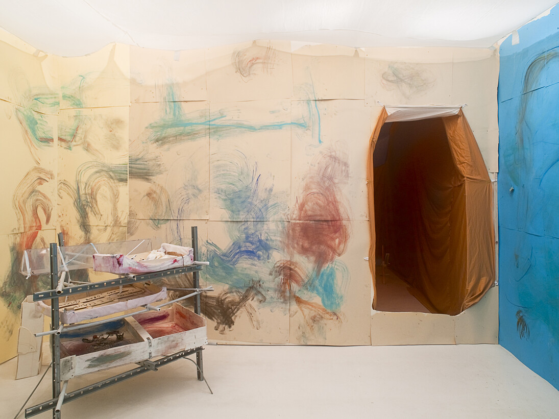 Reto Pulfer Die Gruppenhöhle (2011). Textile, wood, mixed material. Fondazione Pastificio Cerere, Rome