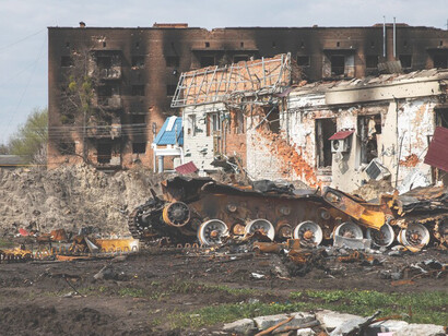 A Ukrainian city left in ruins following a Russian assault