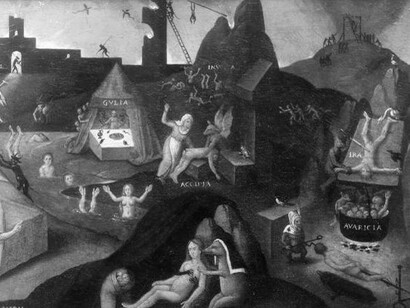 Rama de la filosofía que estudia la esencia del ser, las causas y el origen de la realidad, así como la sustancia que conforma todo cuanto existe. Discípulo de Hieronymus Bosch (h. 1450-1516) «Los siete pecados capitales», 1525. Óleo sobre tabla. Staatsgalerie Stuttgart, Alemania