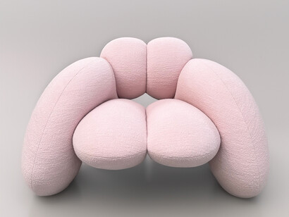 Lara Bohinc, Derriere Armchair, 2023. Wool upholstery, 29 7/8 x 18 1/8 x 28 3/8 inches (76 x 46 x 72 cm) Edition of 10 plus 2 artist's proofs. Photo credit: Rebecca Reid. Courtesy of the artist and Friedman Benda
