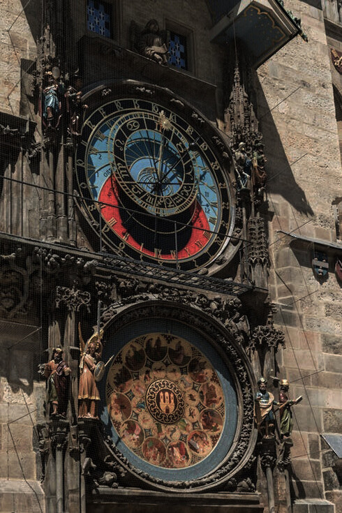 Situated in the heart of Prague's Old Town Square, the Astronomical Clock is an iconic example of medieval engineering and astronomical precision, Prague, Czechia