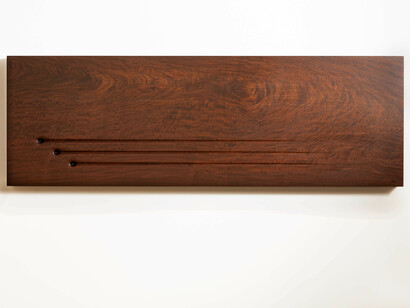 Jorge Palacios,
Interesticio, 2022.
Ipe,
15.8 x 56.5 x 2.6 in (40.2 x 143.5 x 6.7 cm). Courtesy of the artist and Seizan Gallery New York