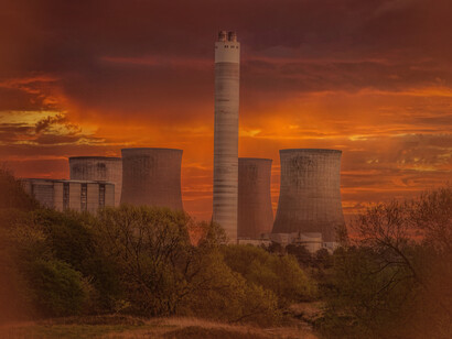 Nuclear power station silos at sunset in Alberta, Canada
