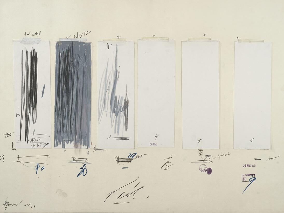 Cy Twombly, Untitled, 1970, Crayon, graphite pencil, ink, oil stick, colored pencil, tape, and cut and torn paper on paper. The Menil Collection, Houston; Gift of the artist. Photography by Paul Hester ©Cy Twombly Foundation