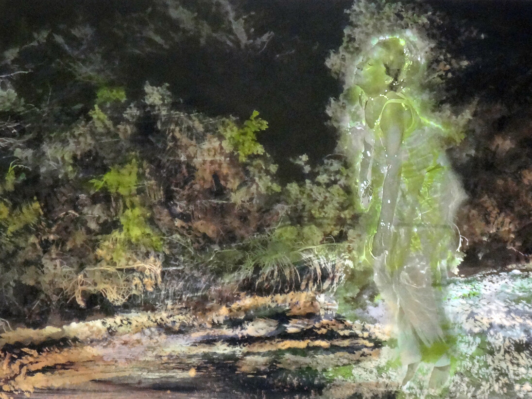 Christine Barbe, Panoramic, series, L’imaginaire des lieux (Imaginary places), 2014/2015 Paint, ink, ballpoint pen and mixed media on photograph, printed on canvas, 70 x 140 cm Courtesy Galerie Eric Mouchet