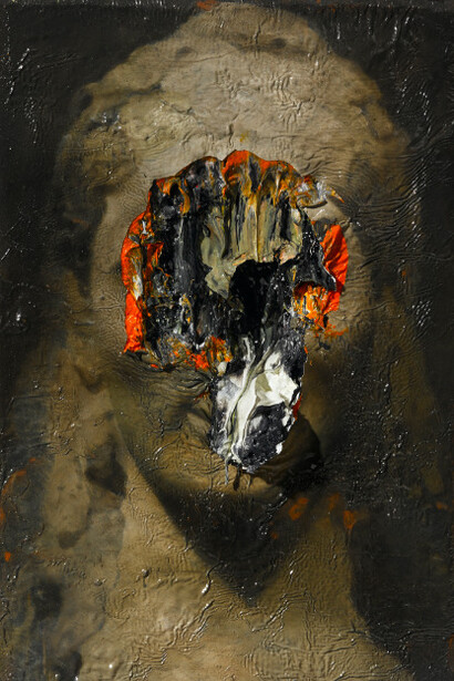 Nicola Samorì, Erupted Smile, 2014, oil on wood, 31 x 21 cm