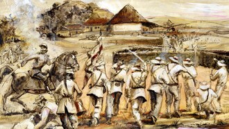 Recreación de la batalla de Santa Rosa. Dibujo: Carlos Aguilar Durán