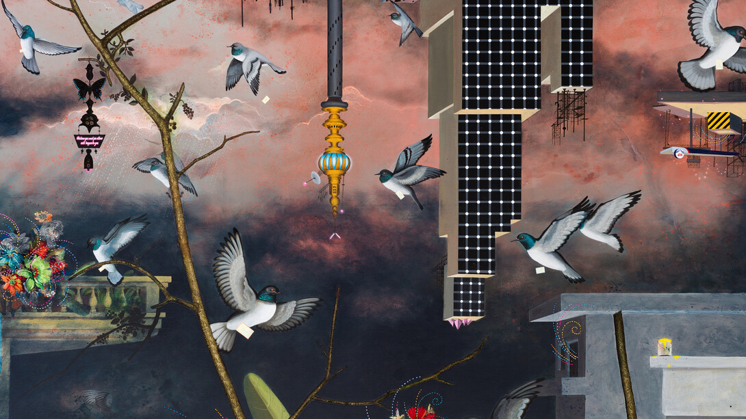 Jagannth Panda, Soft Envoys, 2012, acrylic, fabric and glue on canvas, 168 x 228 cm, © Halcyon Gallery