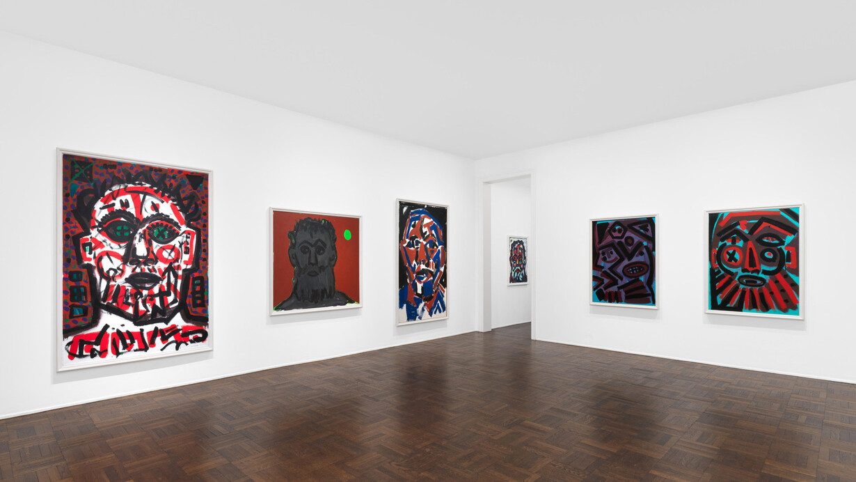 A.R. Penck, The temple of many faces, exhibition view. Courtesy of Michael Werner Gallery