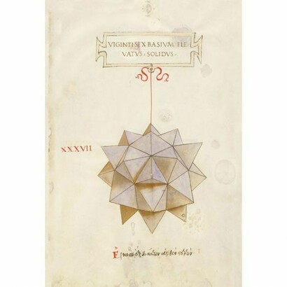 Rombicubottaedro. Figura geometrica da _De divina proportione_ di Luca Pacioli, disegno di Leonardo da Vinci, 1498.  
