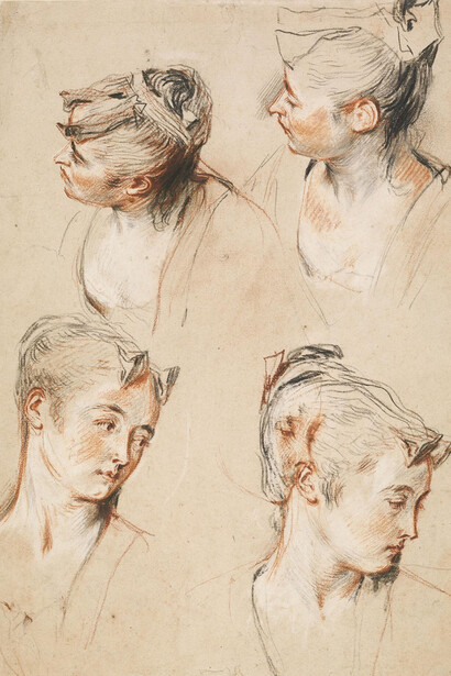 Antoine Watteau, Five studies of a woman's head, about 1716–7. Courtesy of the British Museum