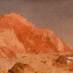Sanford Robinson Gifford, A Sketch of Clay Bluffs on No Man’s Land, South of Martha's Vineyard, 1877, oil on canvas, 9 1/16x16 3/4 inches, stamp on verso of canvas: S. R. Gifford [estate] Sale typed label on upper stretcher bar of verso: Clay [effaced] Man’s Land. Courtesy of Lincoln Glenn Gallery