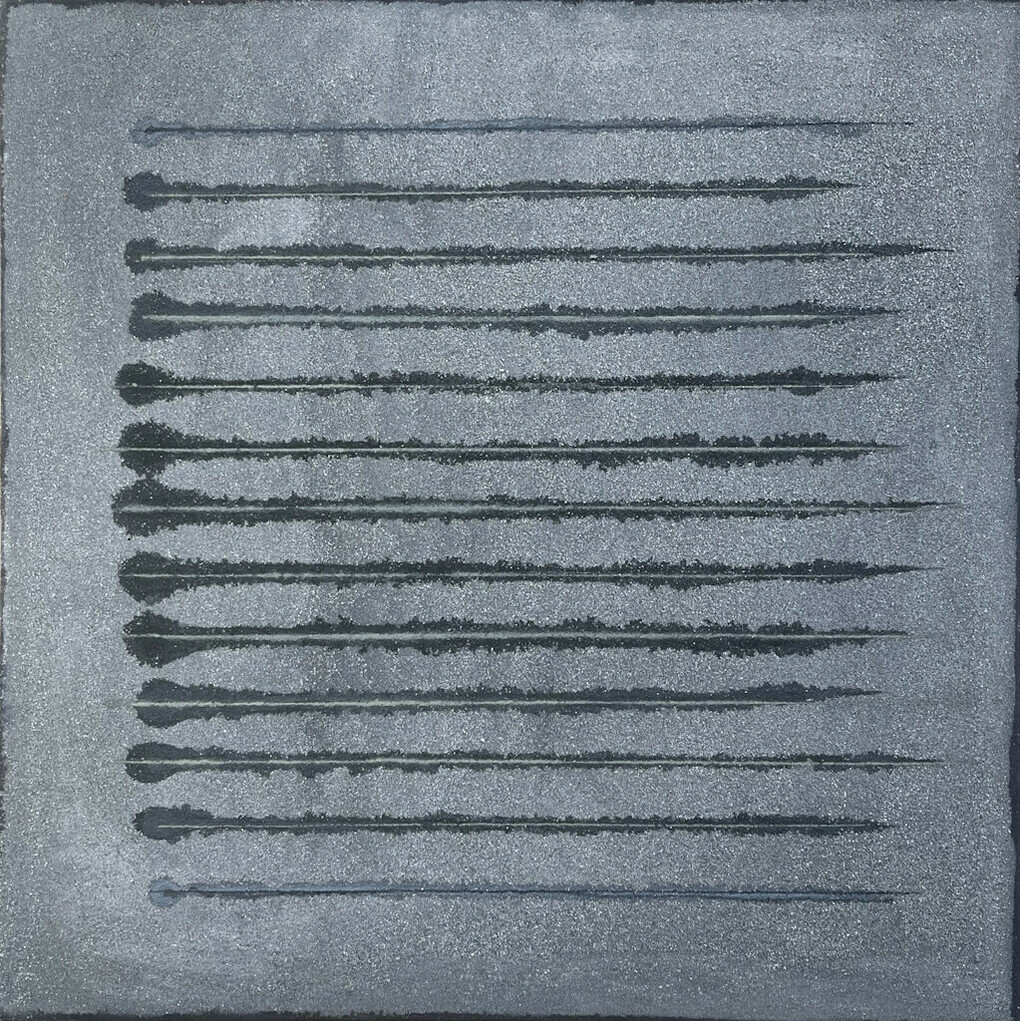 Laura Manuel, Blue-Gray lcicles, Acrylic and Sand on Canvas 24 x 24"