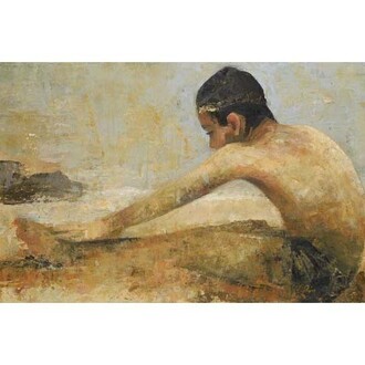 Ġoxwa, Covered In Sand, 2014, Oil & Wax on Canvas, 23½" x 47" 